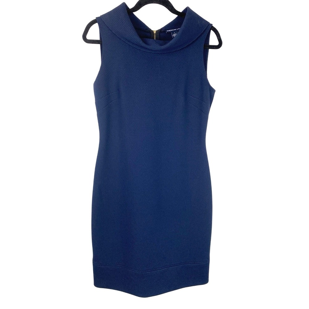American Living Cowl Neck Textured Waffle Knit Sheath Dress Womens 8‎ Navy Blue
